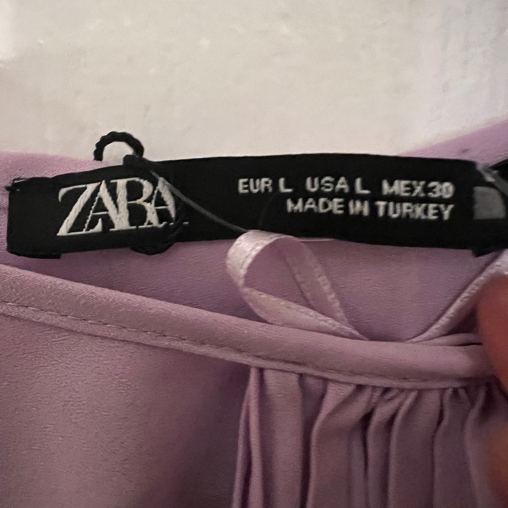 Zara Purple Pleated Bishop Sleeve Blouse - Picture 4 of 6
